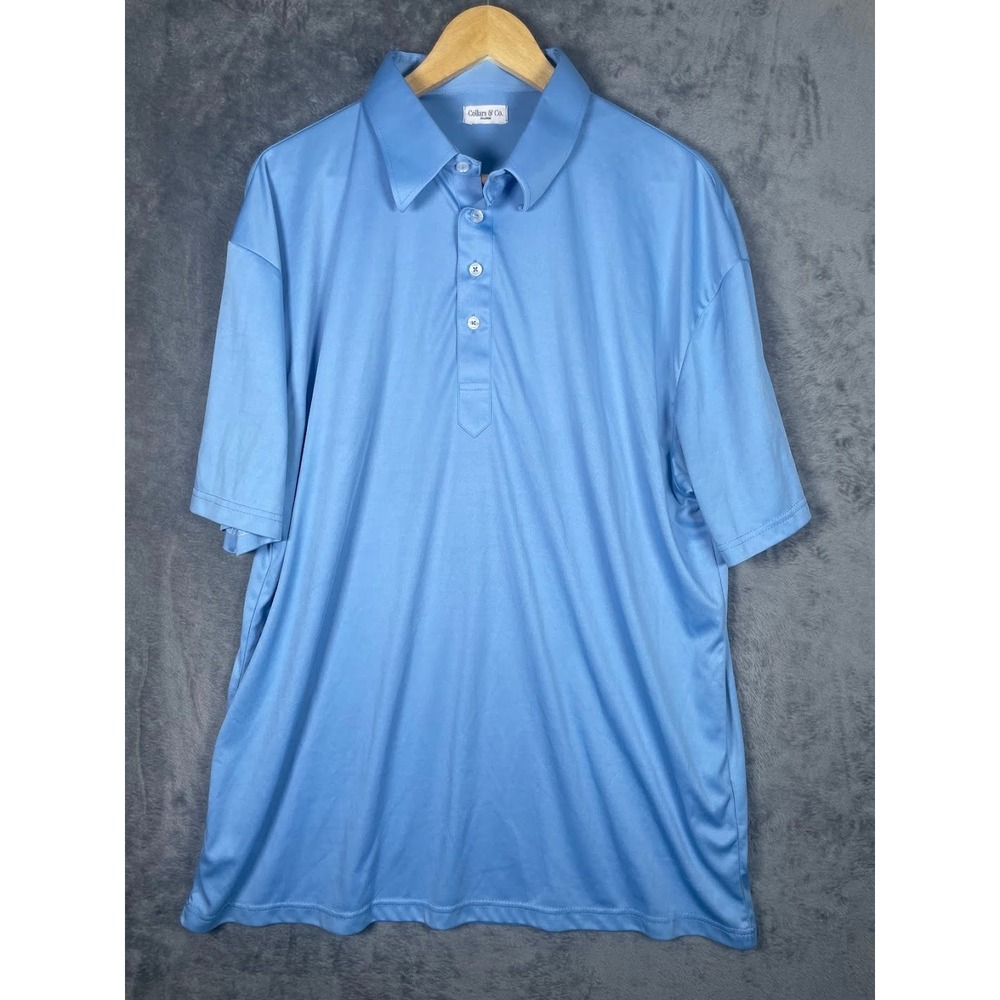 Collars & Co Mens 2XL Light Blue Short Sleeve Performance Polo Shirt